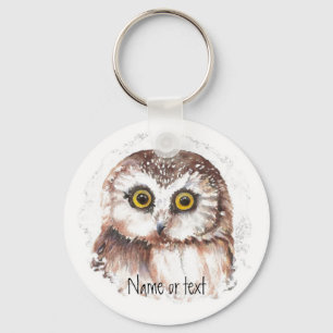 Porte-clés Nom ou texte personnalisé, Petite Chouette, Oiseau