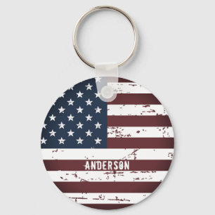 Porte-clés Nom patriotique personnalisé USA American Flag