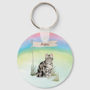 Porte-clés Nom personnalisé American Short cheveux Pet Cat