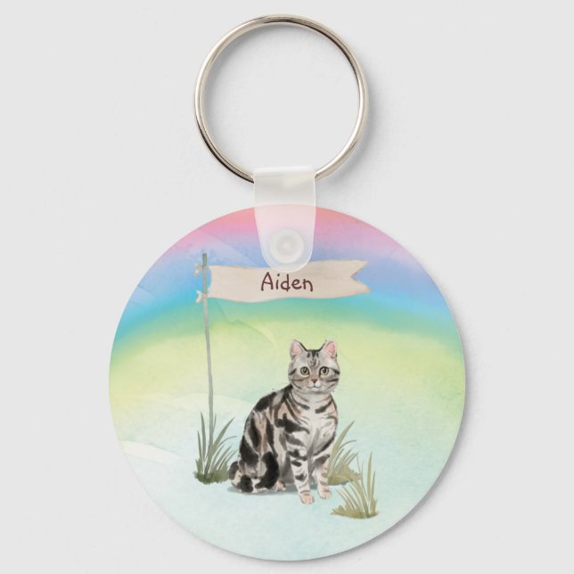 Porte-clés Nom personnalisé American Short cheveux Pet Cat (Recto)