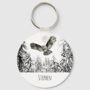 Porte-clés Nom personnalisé Aquarelle Frappe Chasse Chouette 