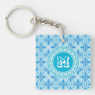 Porte-clés Nom personnalisé Blue Trellis Imprimer Texte blanc