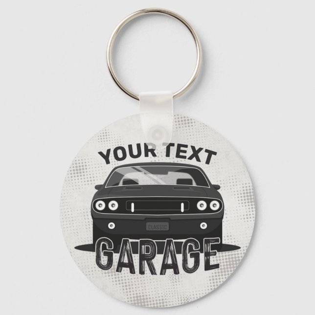 Porte-clés Nom personnalisé Classic Muscle Garage Retro (Recto)