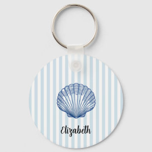 Porte-clés Nom personnalisé coquillage peinture striée bleu