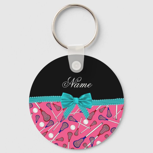Porte-clés Nom personnalisé crosse rose bleu turquoise (Recto)