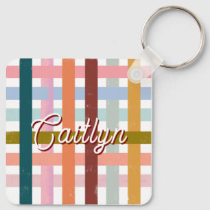 Porte-clés Nom personnalisé CUSTOM tissé rayures rétro