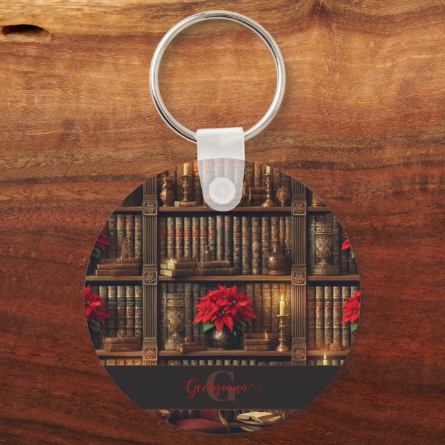 Porte-clés Nom personnalisé Dark Academia Poinsettia Librairi (Recto)