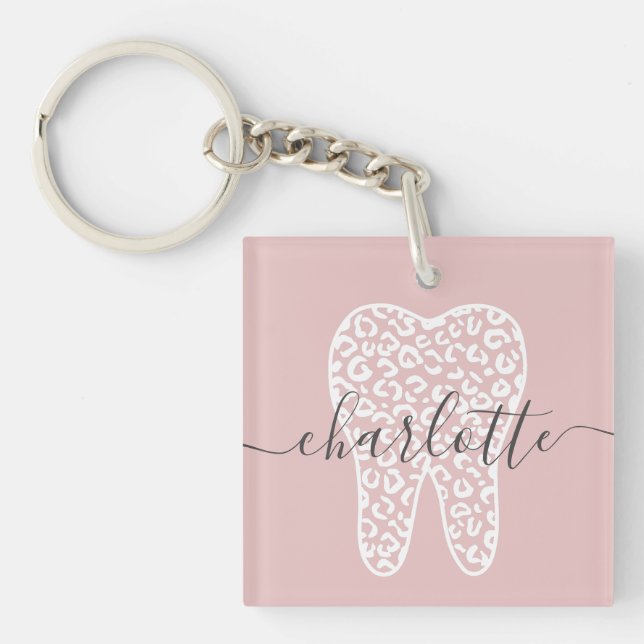 Porte-clés Nom personnalisé Dental Empreinte de léopard Doth  (Devant)
