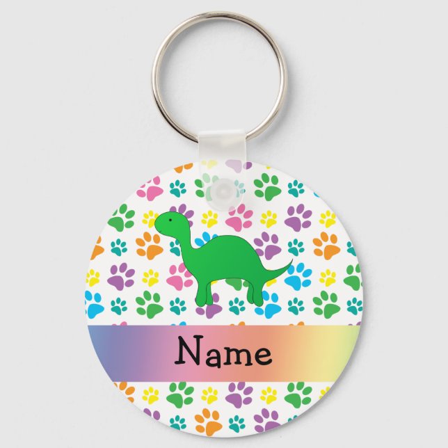 Porte-clés Nom personnalisé dinosaure arc-en-ciel pattes (Recto)
