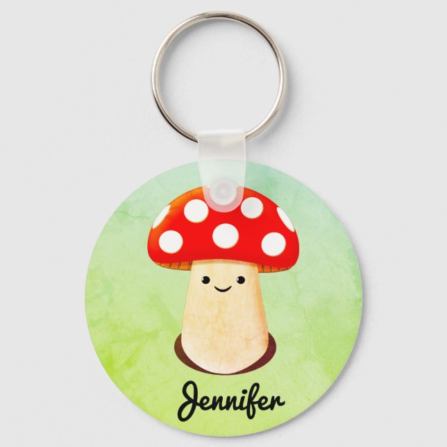 Porte-clés Nom personnalisé du dessin de champignons mignons (Recto)