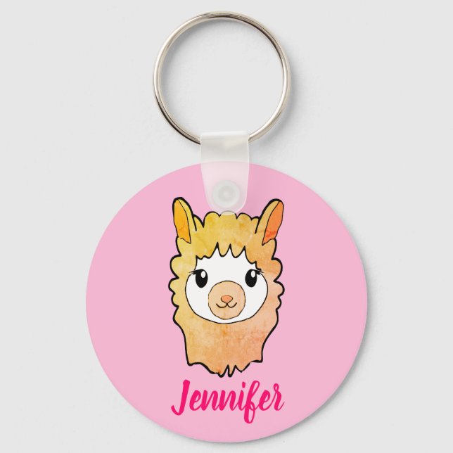 Porte-clés Nom personnalisé du dessin de face de lama (Recto)