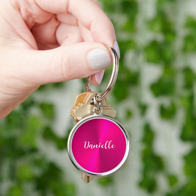 Porte-clés Nom personnalisé en faux métal rose (main)