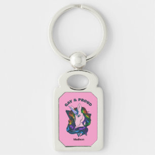 Porte-clés Nom personnalisé et texte Gay licorne