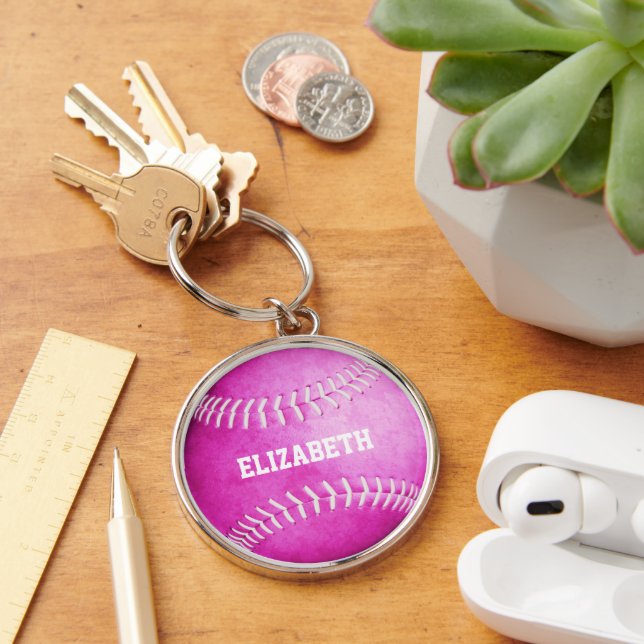 Porte-clés nom personnalisé filles rose porte - clé softball (Bureau)