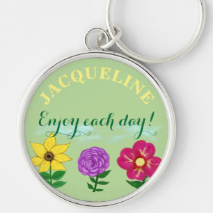 Porte-clés Nom personnalisé Fleurs Fuchsia violet jaune