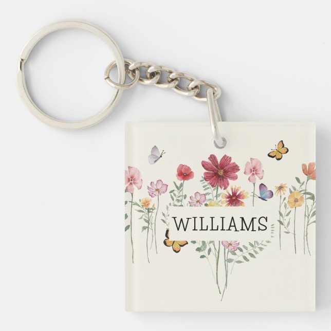 Porte-clés Nom personnalisé Floral (Devant)