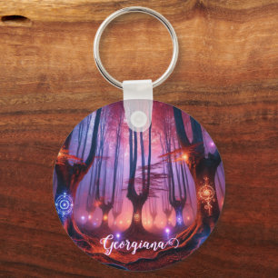 Porte-clés Nom personnalisé Forêt de Whimsigoth enchantée aut