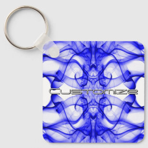 Porte-clés Nom personnalisé Fumée Bleue Symétrique Blanc