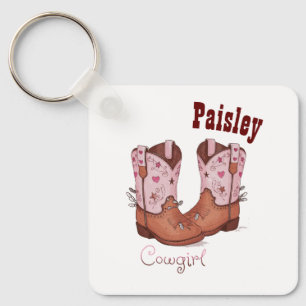 Porte-clés Nom personnalisé Girly mignonne CowGirl Bottes ros