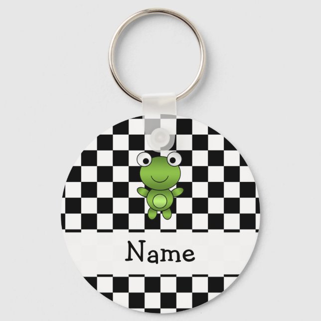 Porte-clés Nom personnalisé grenouille noir et blanc dames (Recto)