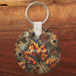 Porte-clés Nom personnalisé Grungy Autumen Feuilles industrie