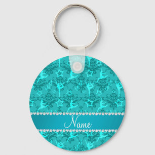 Porte-clés Nom personnalisé gymnastique turquoise damasque