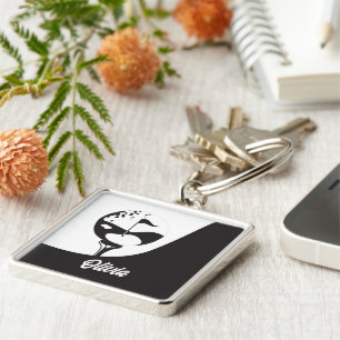 Porte-clés Nom personnalisé Hello Black and White Golf