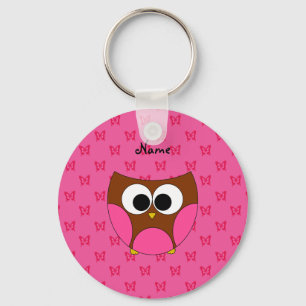 Porte-clés Nom personnalisé hibou papillon rose
