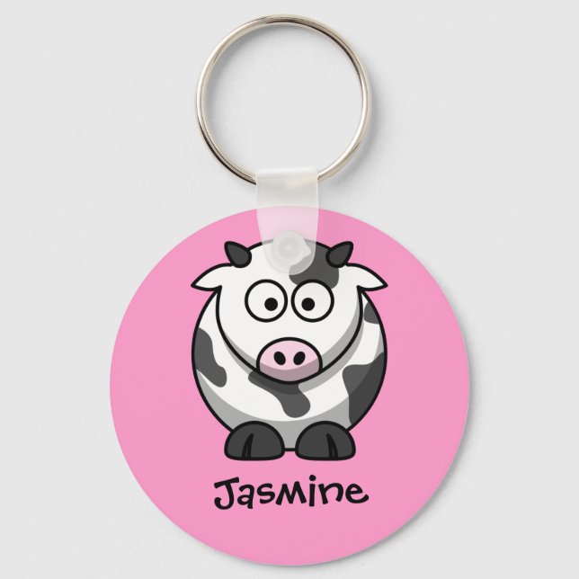 Porte-clés Nom personnalisé - Jolie vache caricaturale (Recto)