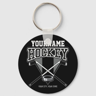 Porte-clés NOM Personnalisé Joueur de hockey Stick Puck Team