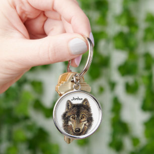 Porte-clés Nom personnalisé Logo de tête de loup personnalisé