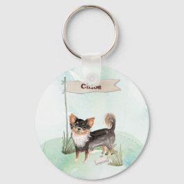 Porte-clés Nom personnalisé Long Haired Chihuahua Chien anima