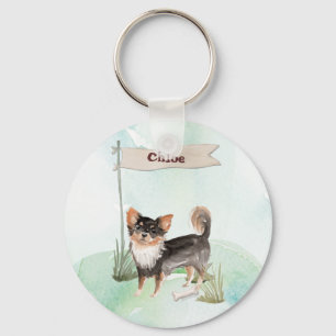 Porte-clés Nom personnalisé Long Haired Chihuahua Chien anima