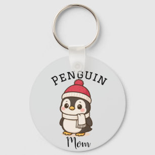 Porte-clés Nom personnalisé "Maman pingouin" Rouge Blanc Noir