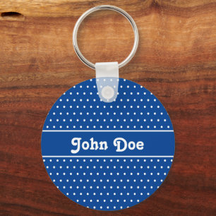 Porte-clés Nom personnalisé Marine Blue Polka Point