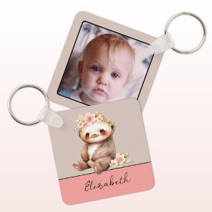 Porte-clés Nom personnalisé mignon paresse 1 photo vert