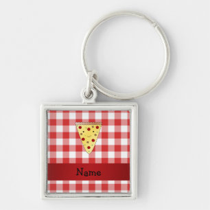 Porte-clés Nom personnalisé mignon pizza rouge à damiers