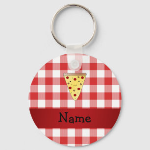 Porte-clés Nom personnalisé mignon pizza rouge à damiers