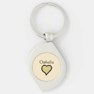 Porte-clés Nom personnalisé Minimal Heart Noir & Crème