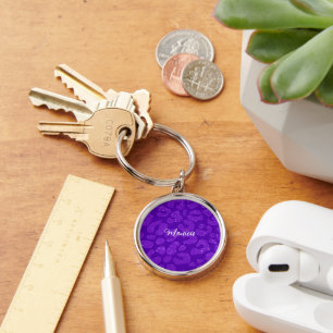 Porte-clés Nom personnalisé Moderne Paillettes violet élégant