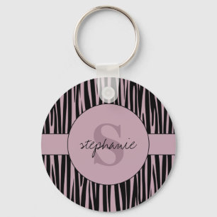 Porte-clés Nom personnalisé Monogramme Zebra stripes motif