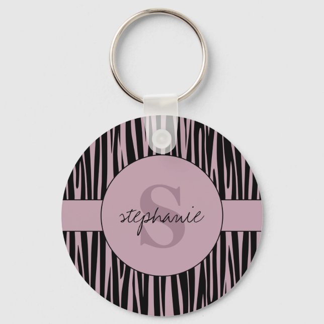 Porte-clés Nom personnalisé Monogramme Zebra stripes motif (Recto)
