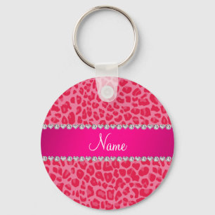 Porte-clés Nom personnalisé motif léopard rose