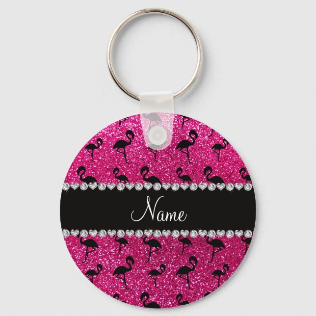 Porte-clés Nom personnalisé néon rose parties scintillant cha (Recto)