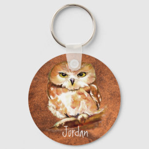 Porte-clés Nom personnalisé Oiseau d'aquarelle personnalisé