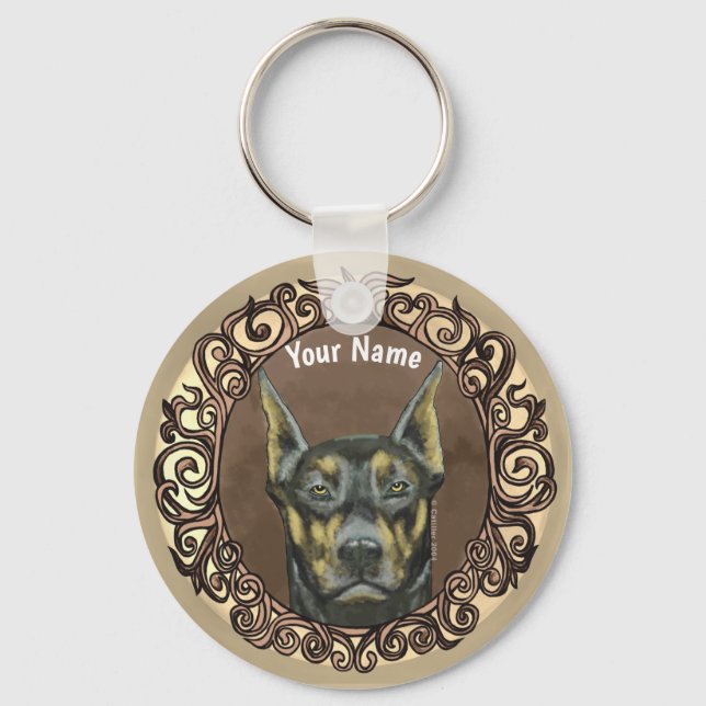 Porte-clés Nom personnalisé Ornate Doberman (Recto)