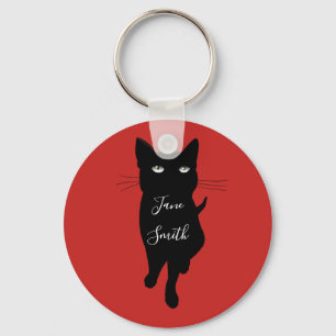 Porte-clés Nom personnalisé par amoureux des chats noir