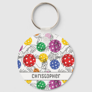 Porte-clés Nom personnalisé, Pickleball avec 🦜 perroquets, c