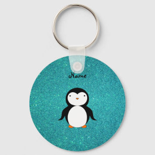 Porte-clés Nom personnalisé pingouin parties scintillant turq