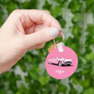 Porte-clés Nom personnalisé Pink Classic Car